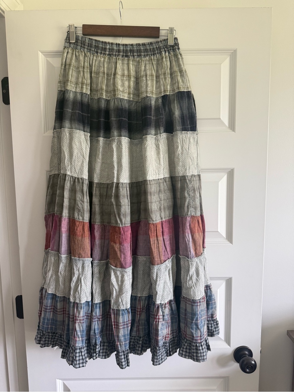 Young Threads Vintage Boho Vibes Plaid Crinkled Tiered Maxi Skirt NWT - Picture 8 of 14
